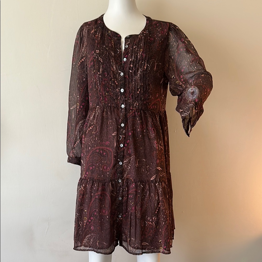Lucky Brand lined Pleated Sundress with Bishop Sleeves